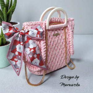 Torebka handmade różowa ze złotymi akcentami