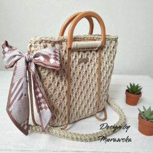 Torebka BOHO “plaster miodu”- handmade w kolorze piaskowym