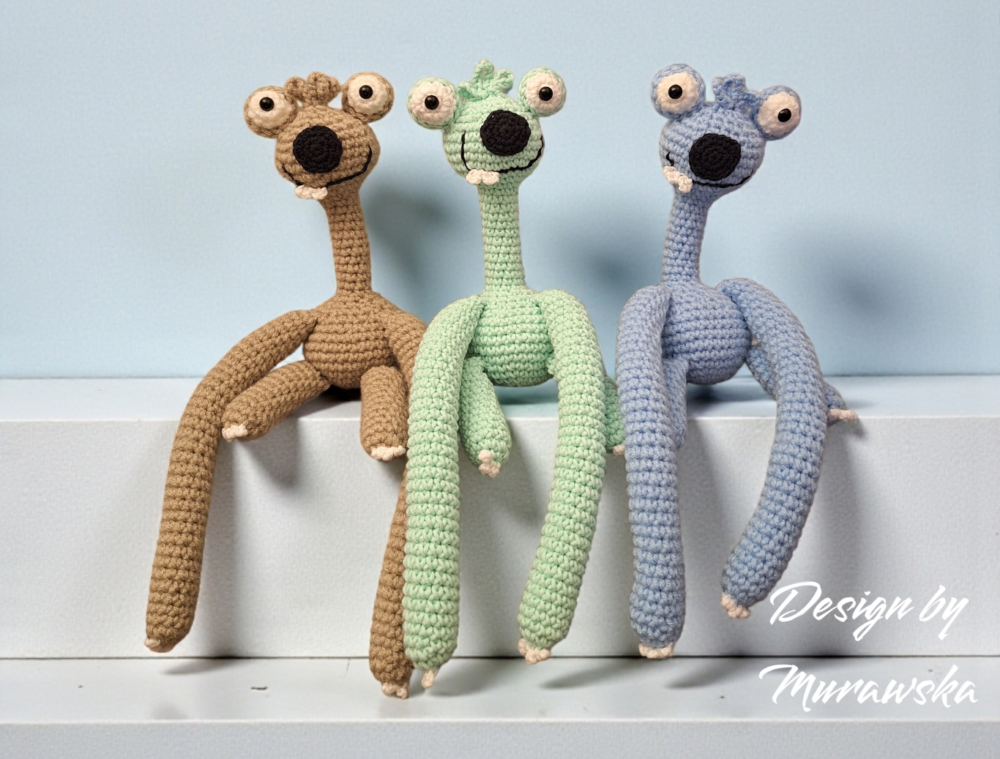 Leniwa ekipa Trzy szydełkowe leniwce handmade w kolorze miętowym, błękitnym i beżowym